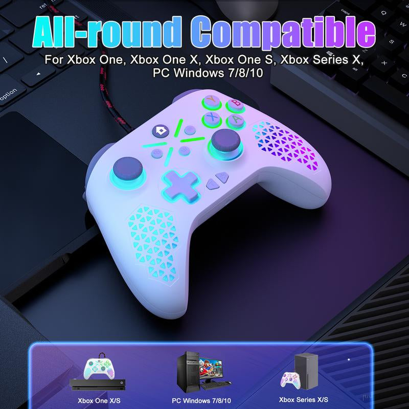 XBOX ONE RGB Controller for Xbox One/Xbox Series & PC, Programmable Macro & Turbo Gamepad with Dual Vibration