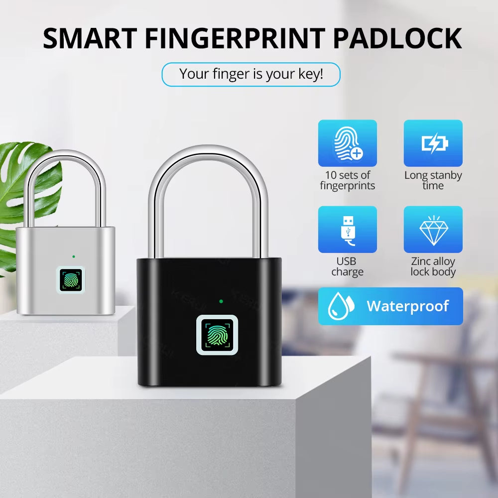 Tongwode Keyless USB Charging Fingerprint Lock Smart Padlock Waterproof 0.2S Unlock Portable Anti-Theft Electronic Door Lock
