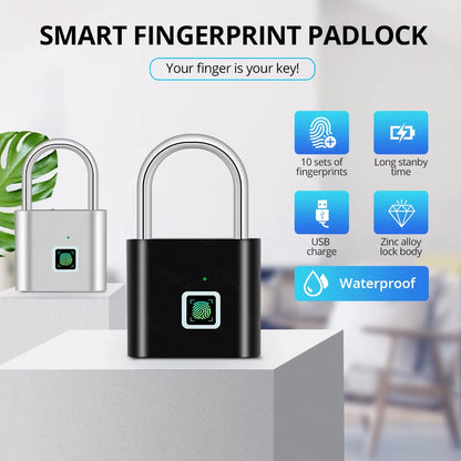 Tongwode Keyless USB Charging Fingerprint Lock Smart Padlock Waterproof 0.2S Unlock Portable Anti-Theft Electronic Door Lock