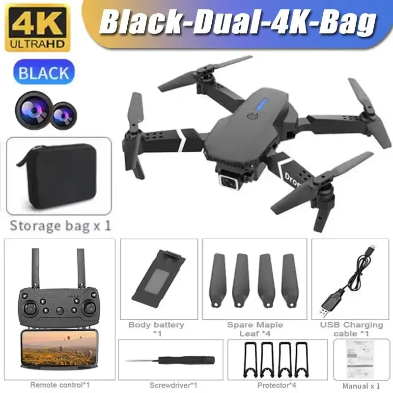Professional Drone E88 4K Wide-Angle HD 1080P Camera Wifi FPV Height Hold Foldable RC Drone Quadrotor Helicopter Children'S Toys