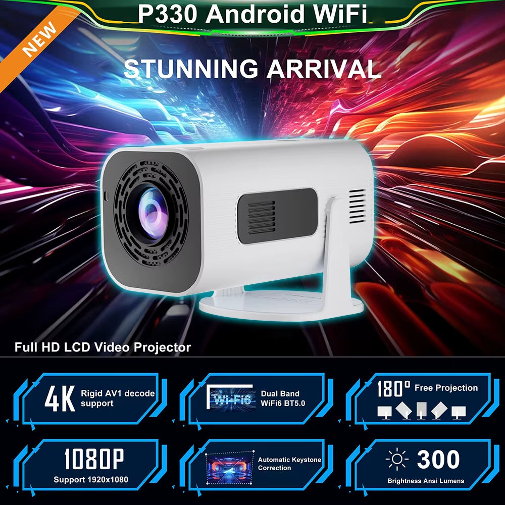 P330W Mini Projetor Android 11 280 ANSI 4K 8K 1080P Wifi6 BT5.0 Home Cinema Portable Projector Android/Ios Video Theater